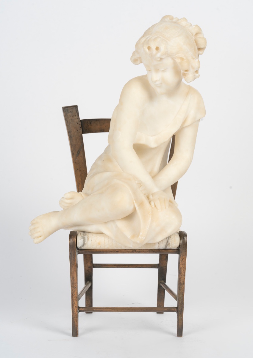 Art Nouveau Sculpture In Alabaster And Bronze - Italian Work, Early XXᵉ Century