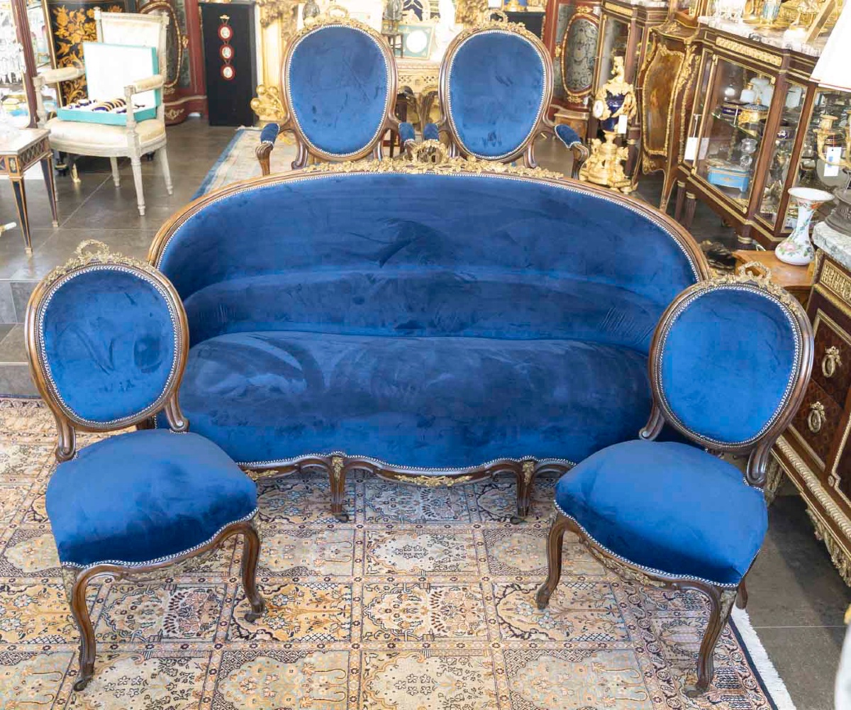Napoleon III Salon Furniture In Solid Mahogany And Gilded Bronze-photo-3