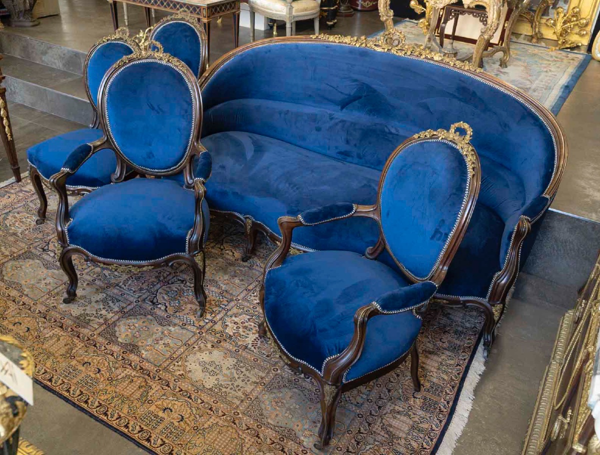 Mobilier de salon en acajou mouluré, époque Napoléon III-photo-3