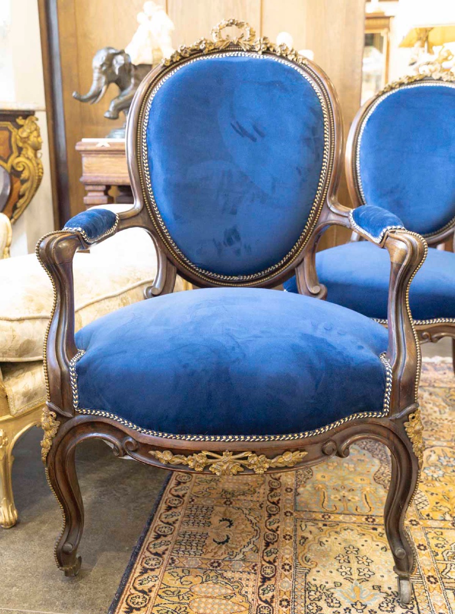 Napoleon III Salon Furniture In Solid Mahogany And Gilded Bronze-photo-4