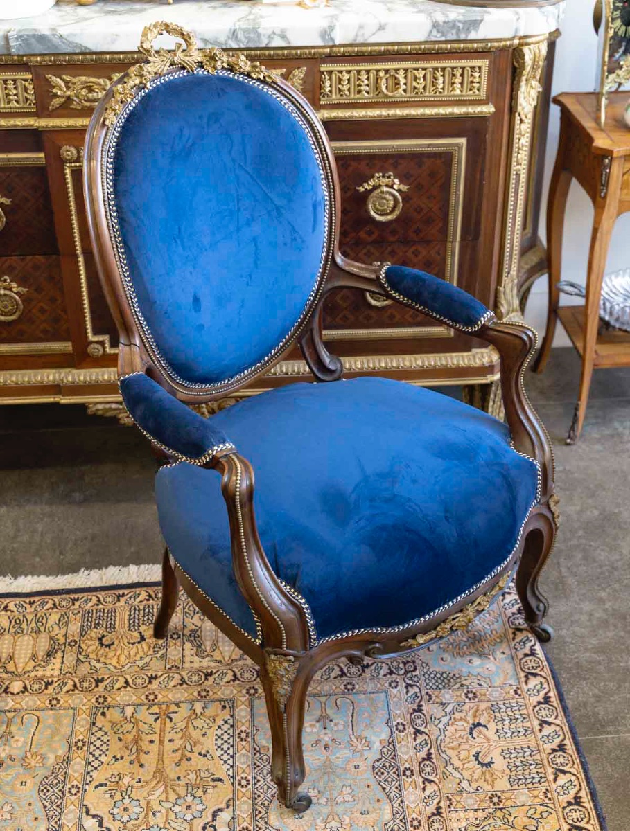 Napoleon III Salon Furniture In Solid Mahogany And Gilded Bronze-photo-5