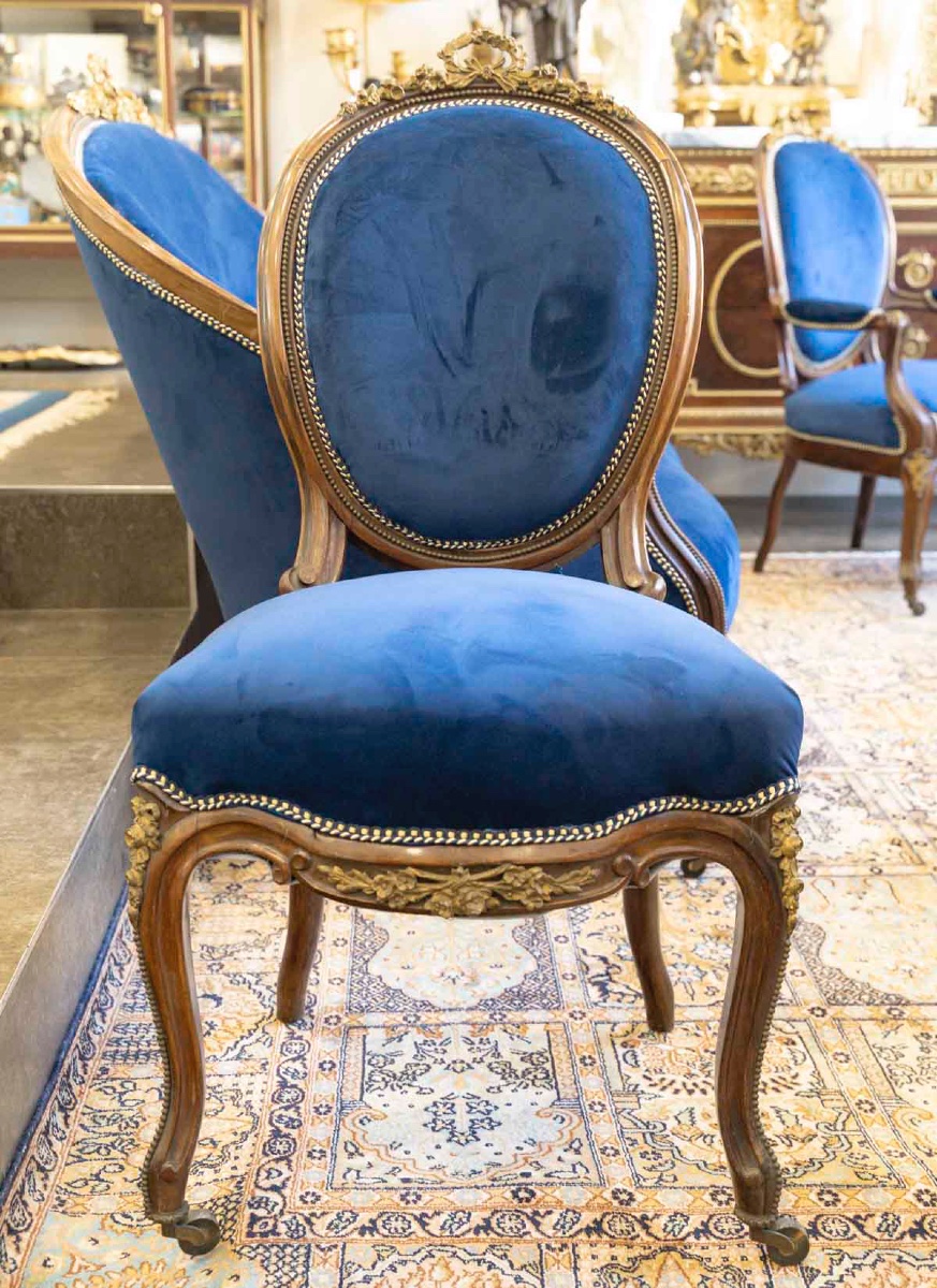 Napoleon III Salon Furniture In Solid Mahogany And Gilded Bronze-photo-8