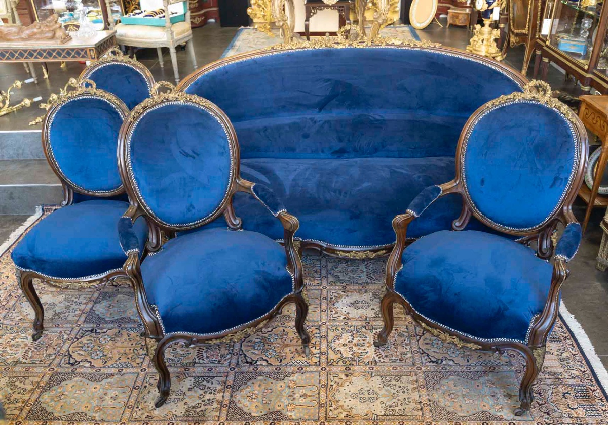 Napoleon III Salon Furniture In Solid Mahogany And Gilded Bronze