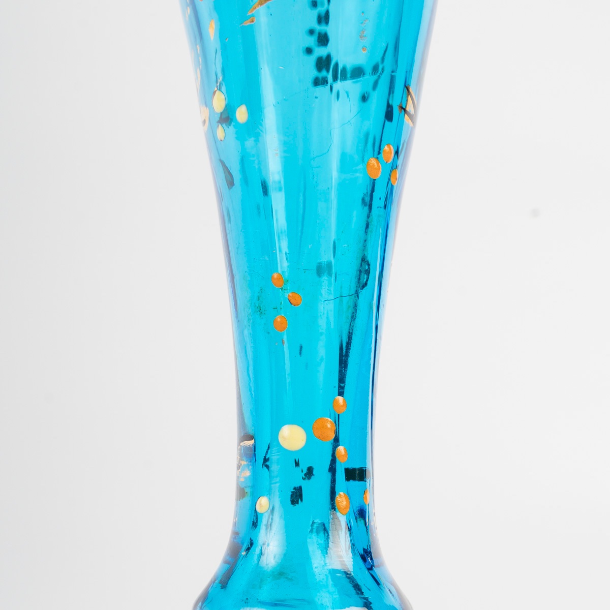 Pair Of Small Art Nouveau Vases In Turquoise Glass And Gilded Brass-photo-4