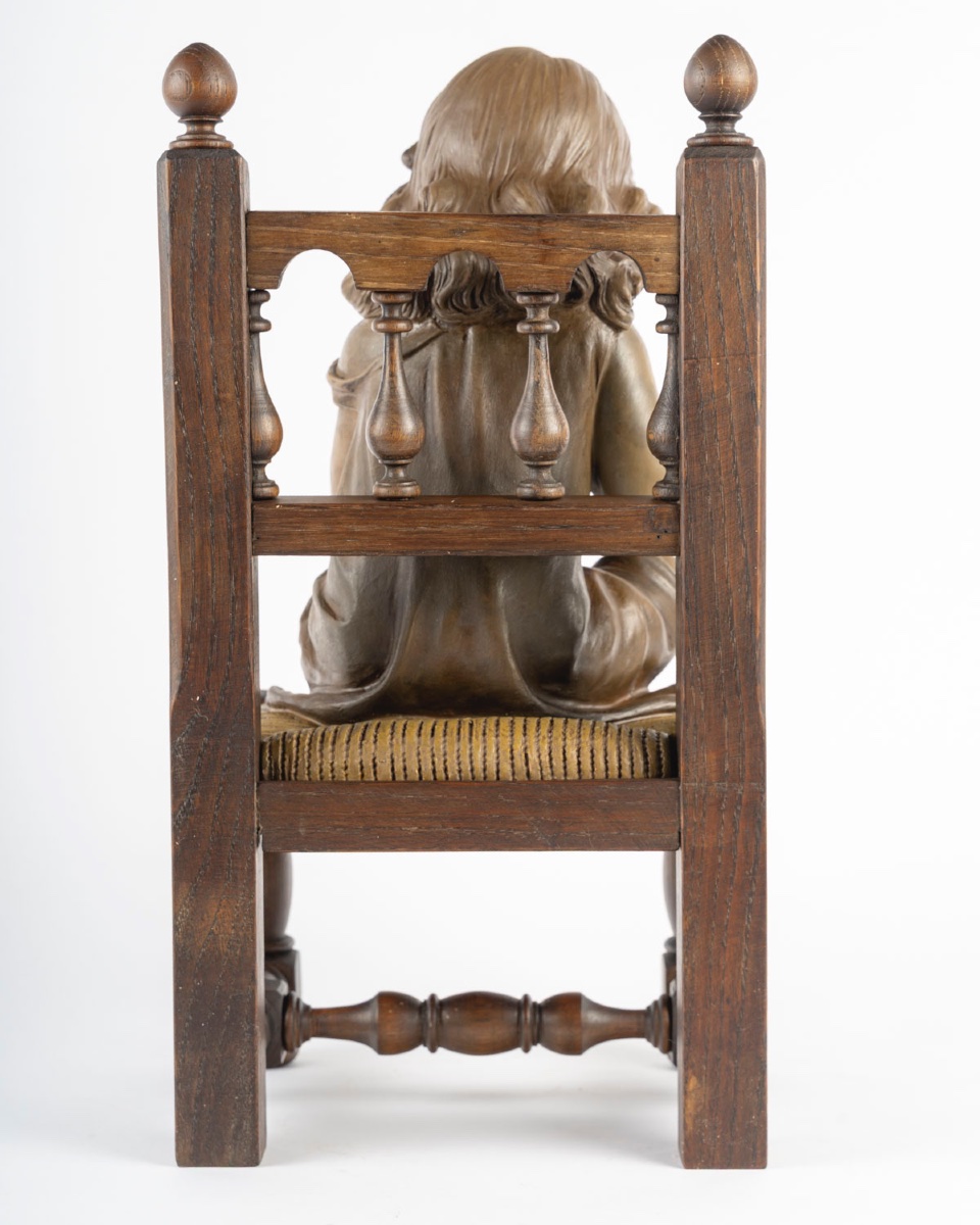 Art Nouveau Terracotta Sculpture - Young Girl With Little Dog-photo-5