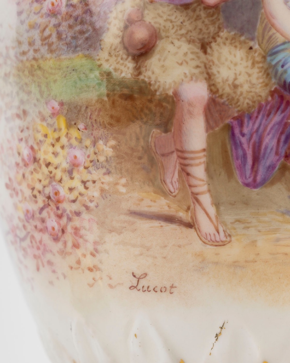 Paire de vases en porcelaine polychrome à décor peint à la main, style Sèvres – Fin XIXᵉ siècle-photo-4