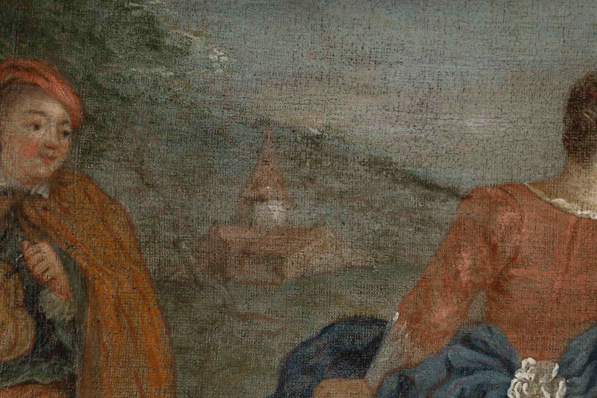 Huile sur toile – Scène galante dans l’esprit de Pater, XVIIIᵉ siècle-photo-2