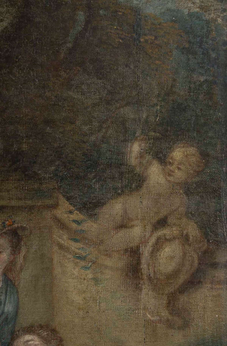 Huile sur toile – Scène galante dans l’esprit de Pater, XVIIIᵉ siècle-photo-4