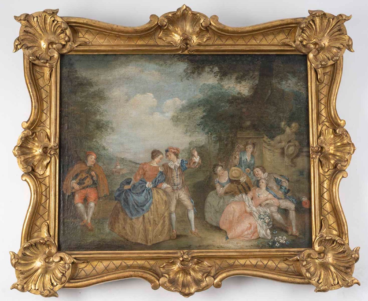 Huile sur toile – Scène galante dans l’esprit de Pater, XVIIIᵉ siècle