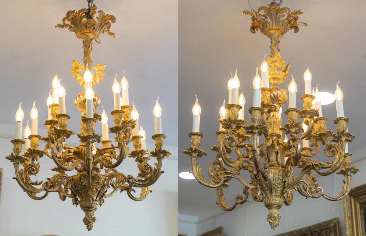 Paire de lustres en bronze doré de style Louis XV  Époque fin du XIXᵉ siècle