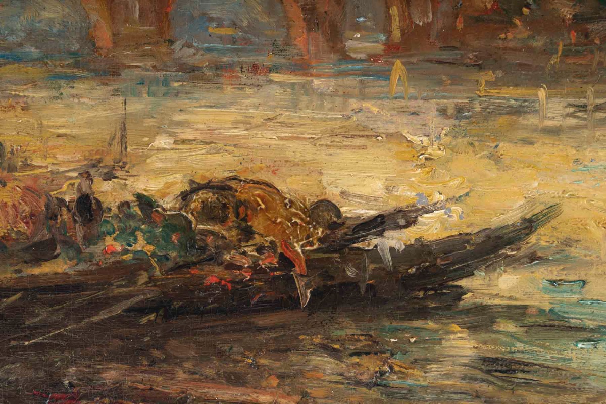 Oil On Canvas Depicting A View Of The Bosphorus  Late 19th -photo-1