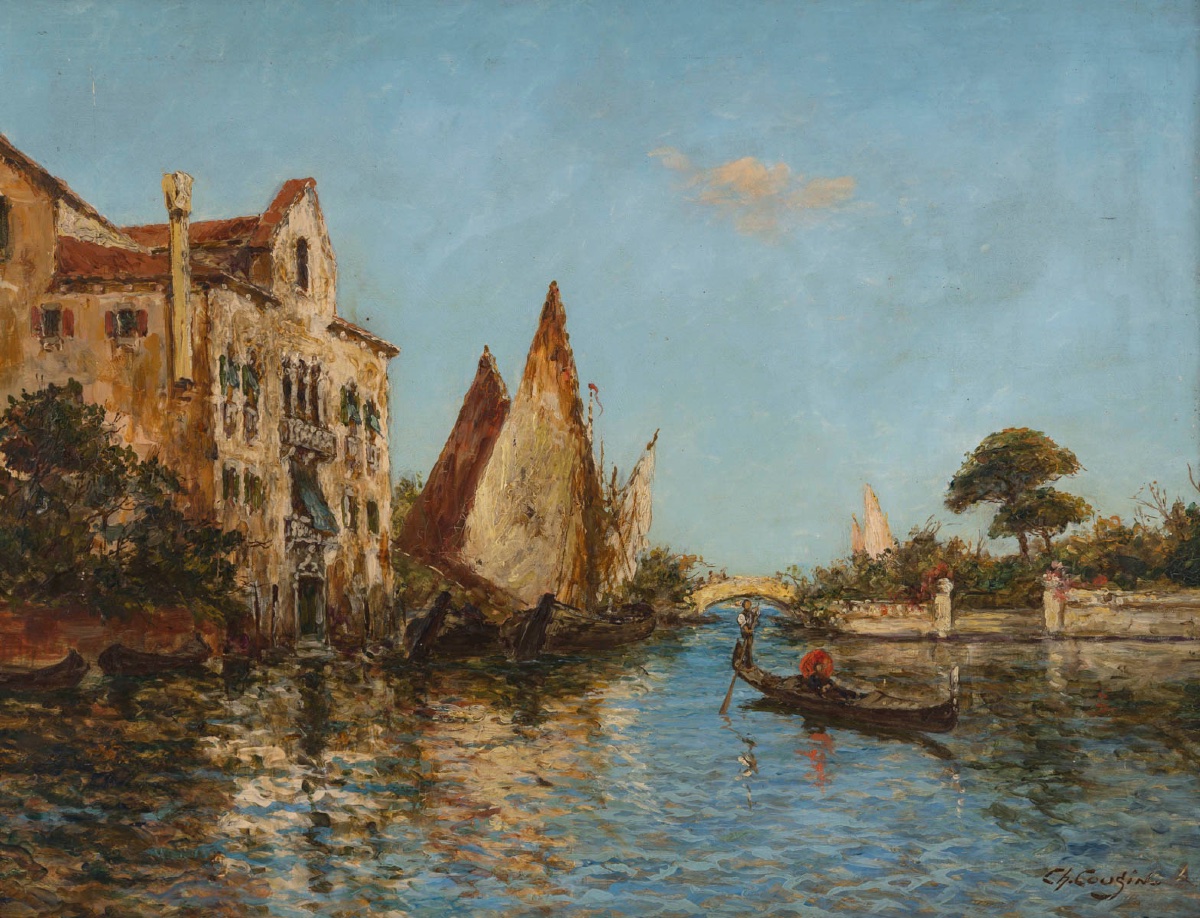 View Of Venice – By Cousin (french Painter), 19th Century-photo-2