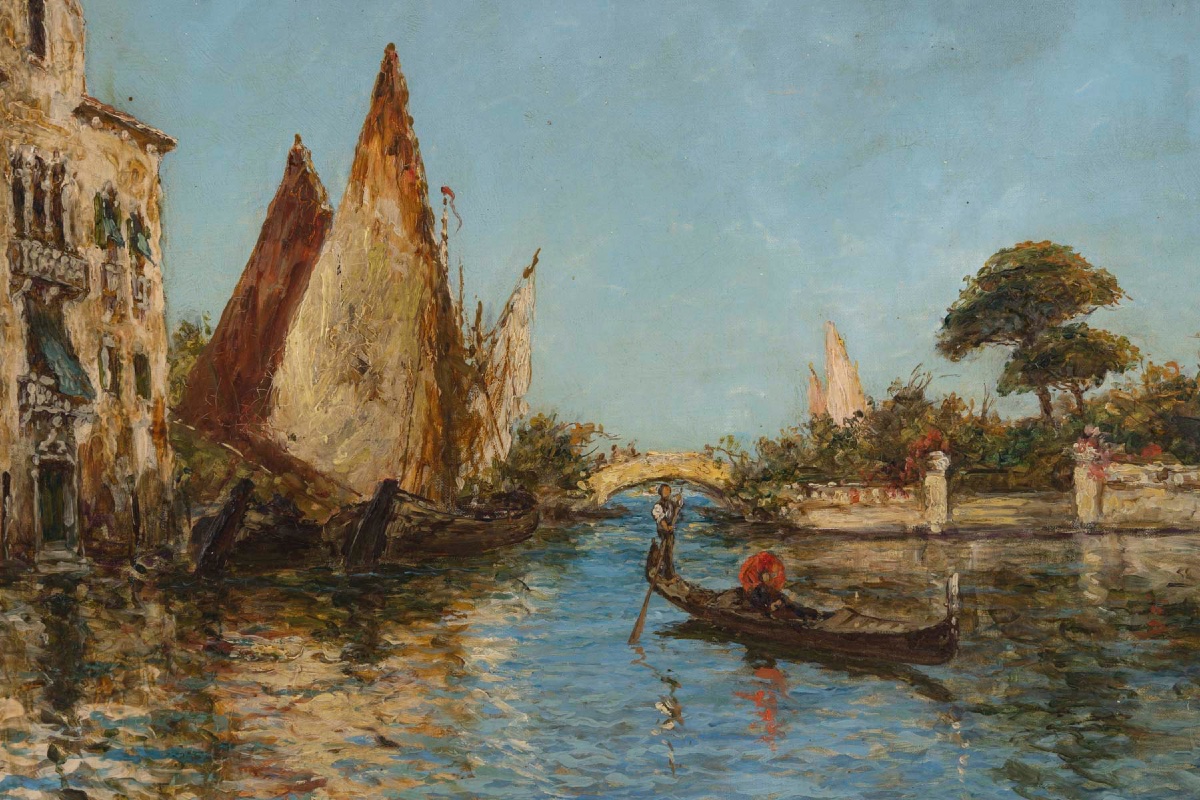 View Of Venice – By Cousin (french Painter), 19th Century-photo-3
