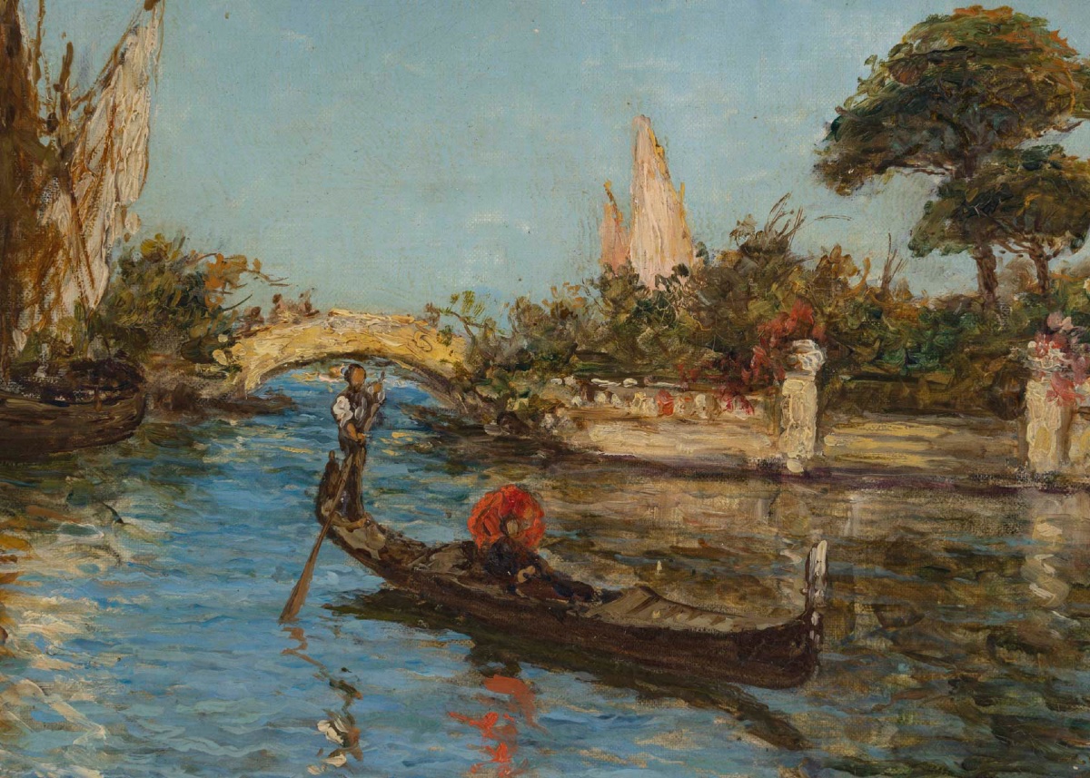 View Of Venice – By Cousin (french Painter), 19th Century-photo-3