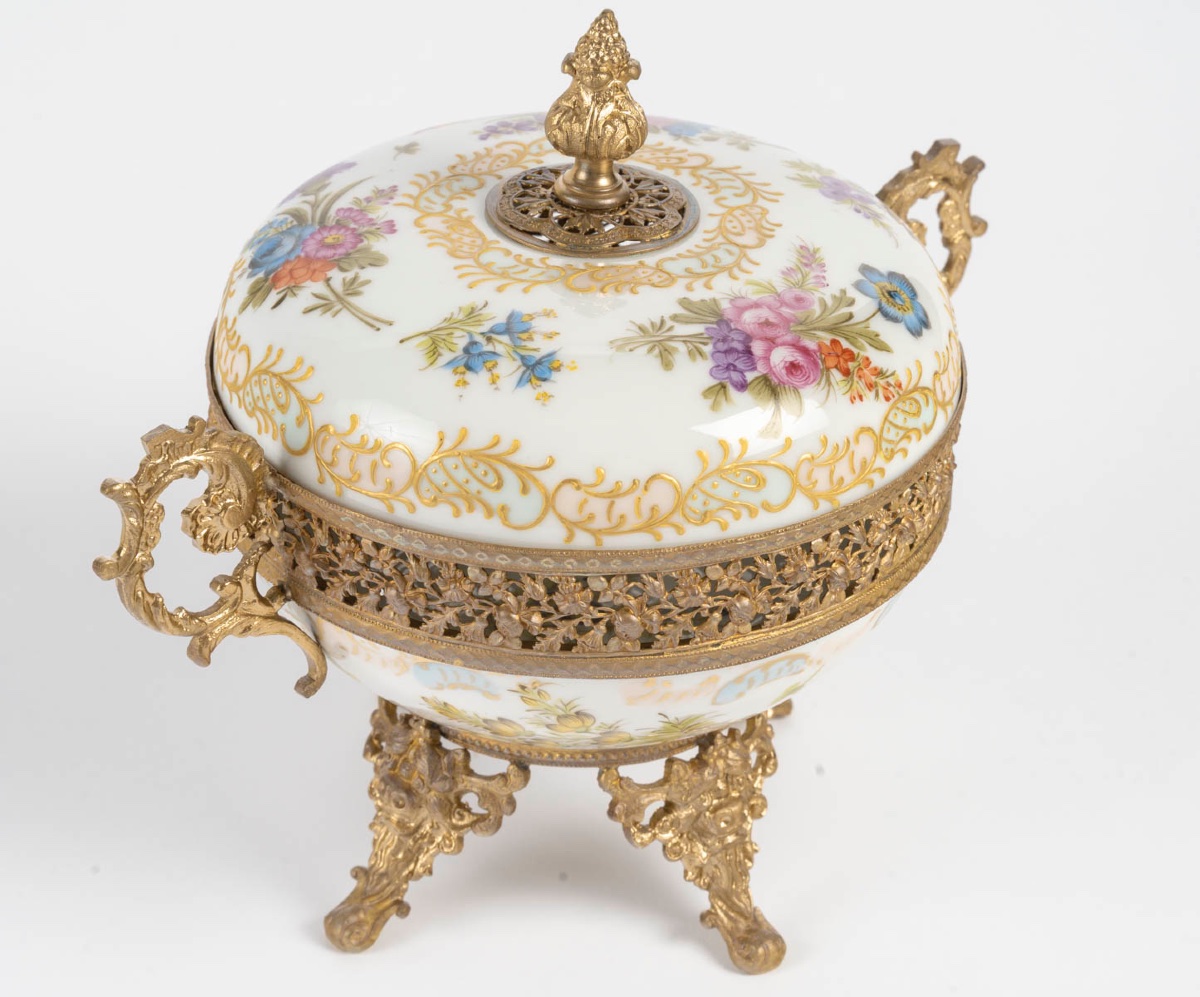 White Porcelain And Gilded Bronze Candy Dish, Late 19th Century