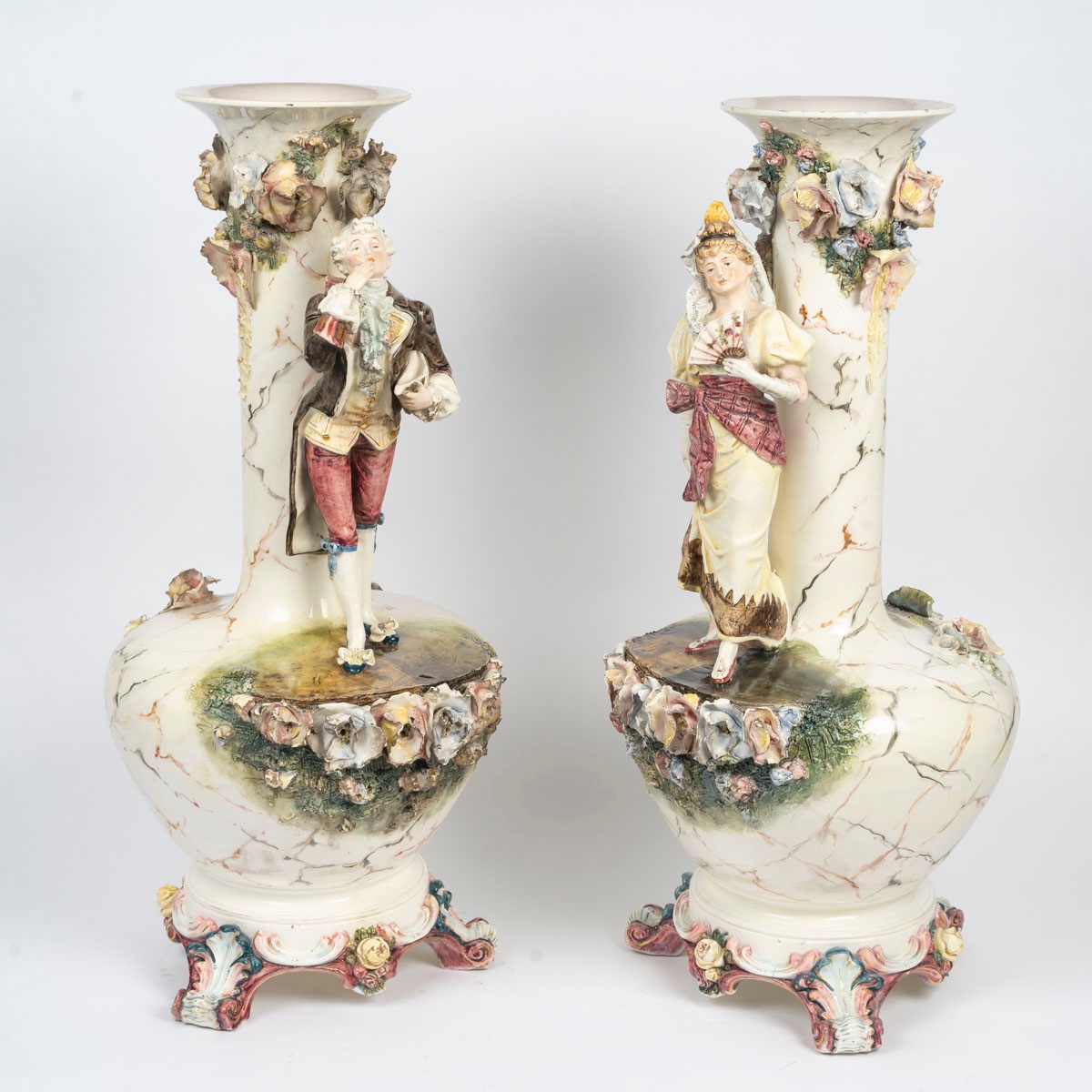 Pair Of Polychrome Porcelain Vases – Late 19th Century-photo-2