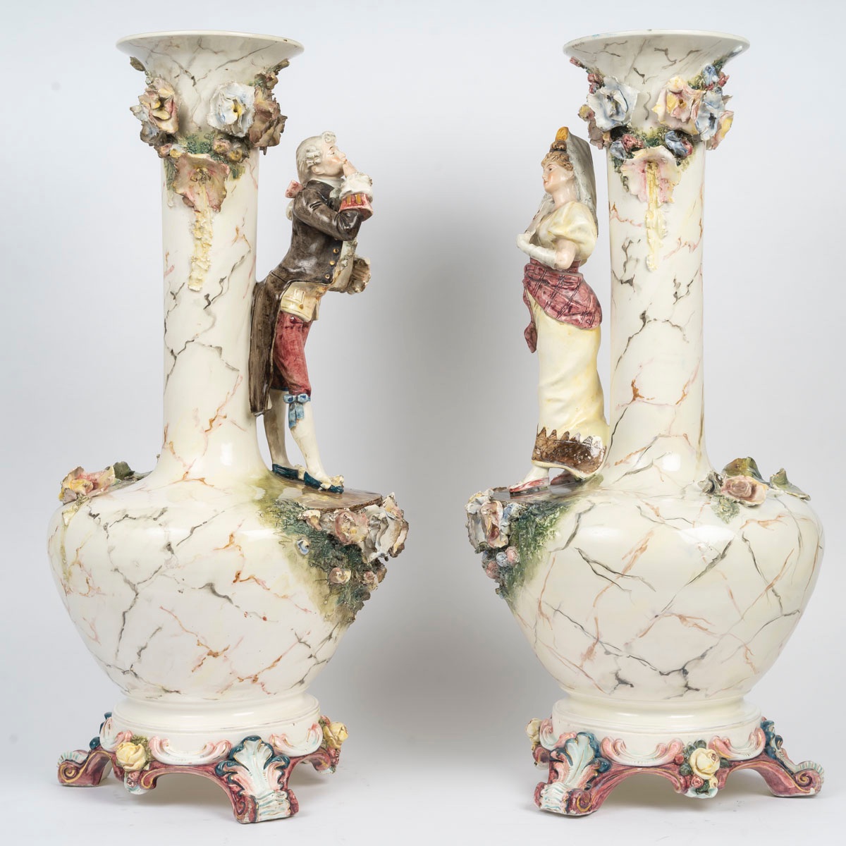 Pair Of Polychrome Porcelain Vases – Late 19th Century-photo-3