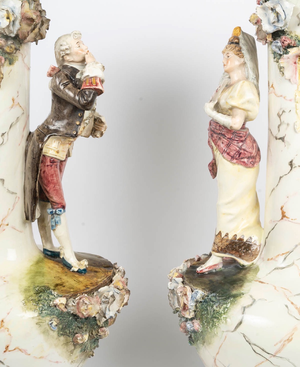 Pair Of Polychrome Porcelain Vases – Late 19th Century-photo-4