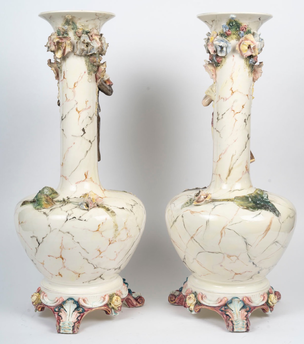 Pair Of Polychrome Porcelain Vases – Late 19th Century-photo-1