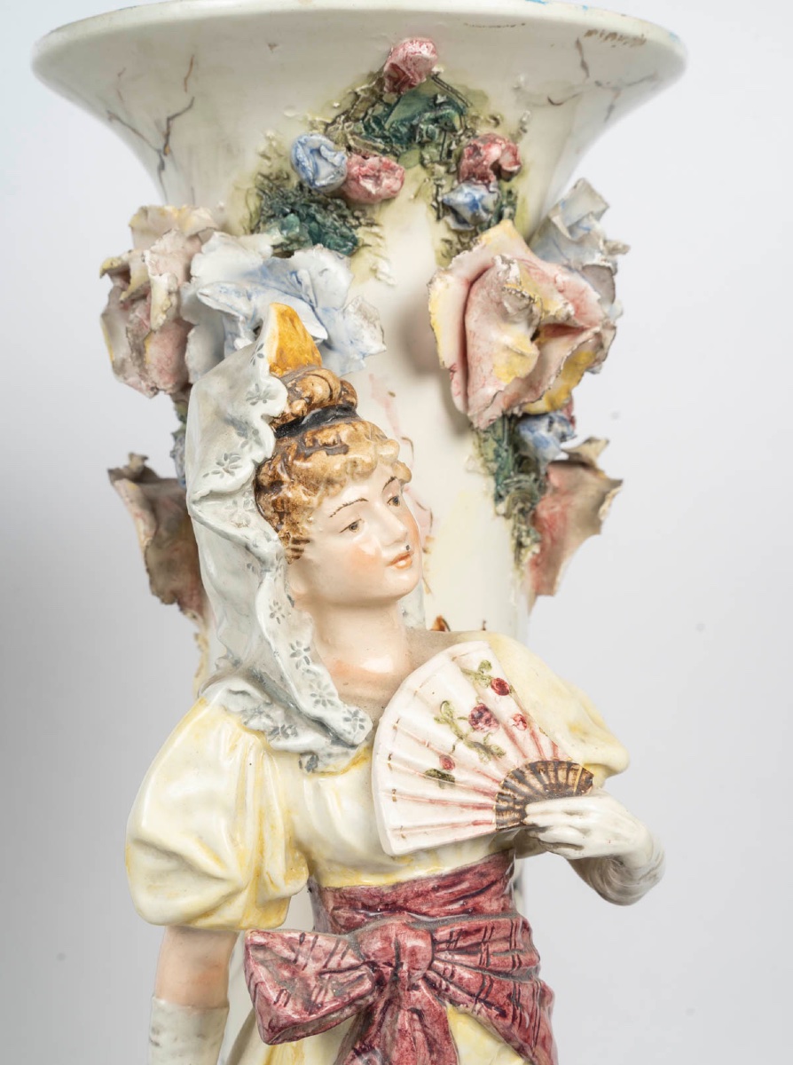 Pair Of Polychrome Porcelain Vases – Late 19th Century-photo-4