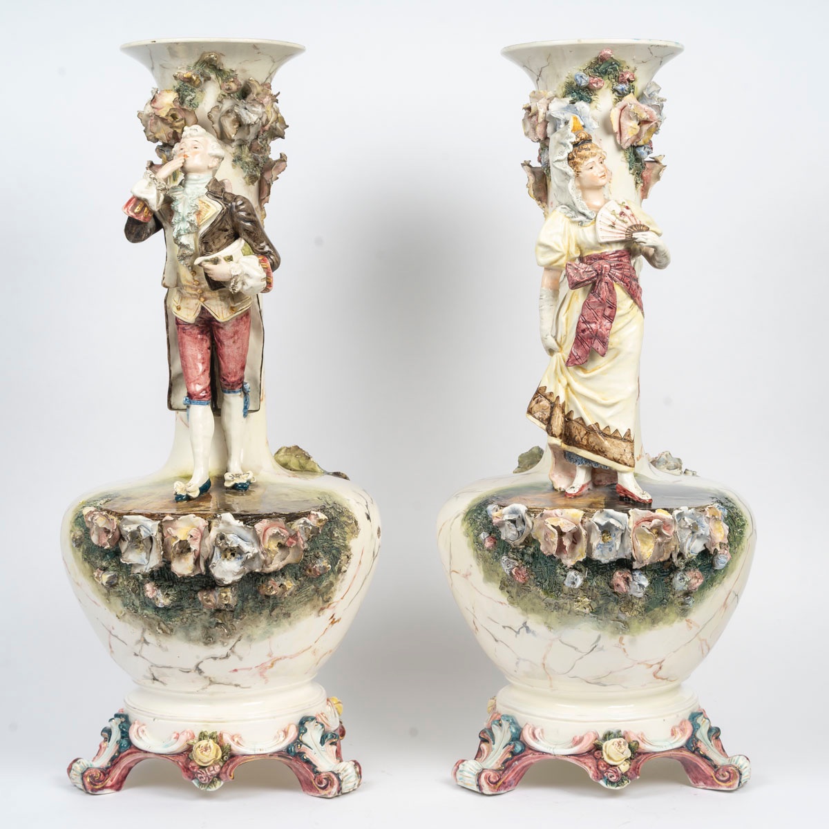 Pair Of Polychrome Porcelain Vases – Late 19th Century