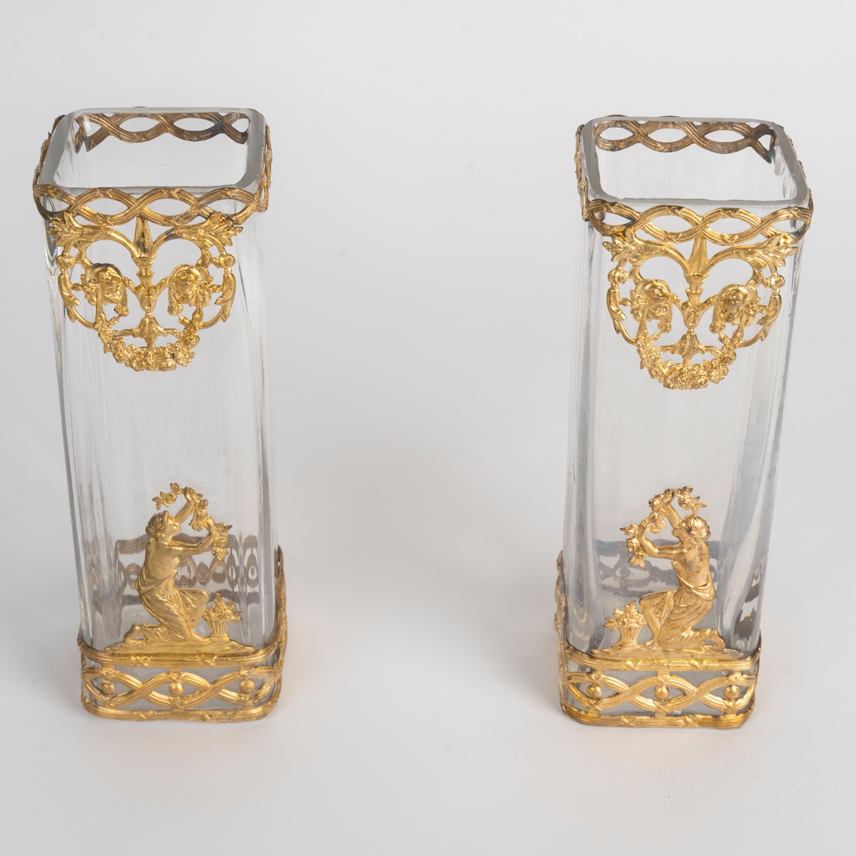 Pair Of Crystal And Gilded Bronze Vases, Louis XVI Style, Late 19th Century-photo-2