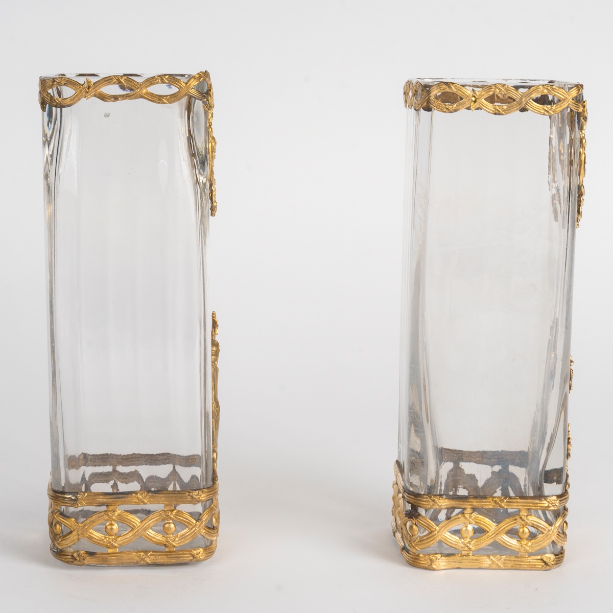Pair Of Crystal And Gilded Bronze Vases, Louis XVI Style, Late 19th Century-photo-3
