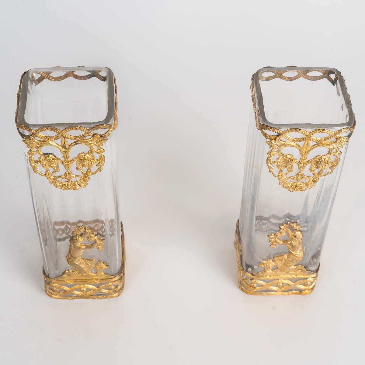Pair Of Crystal And Gilded Bronze Vases, Louis XVI Style, Late 19th Century-photo-4