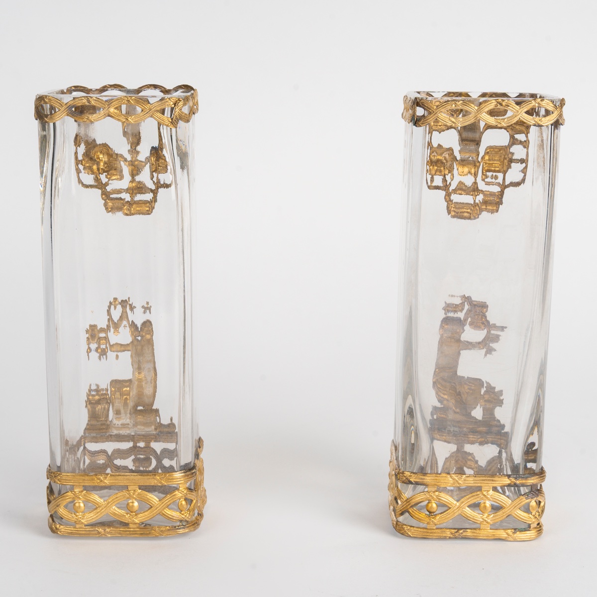 Pair Of Crystal And Gilded Bronze Vases, Louis XVI Style, Late 19th Century-photo-1