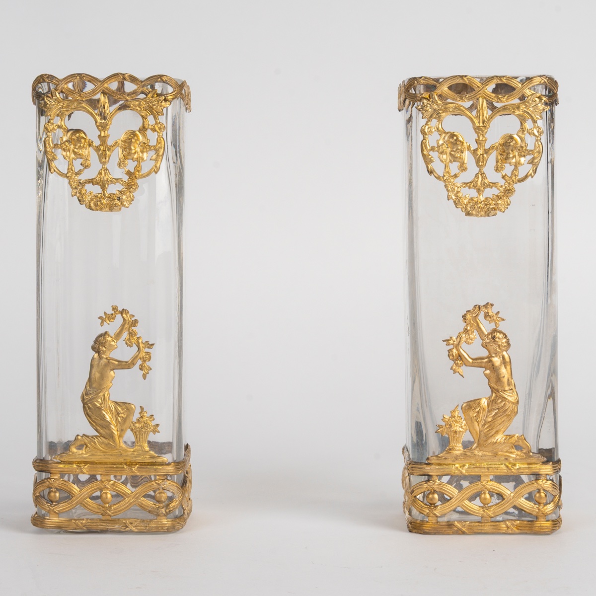 Pair Of Crystal And Gilded Bronze Vases, Louis XVI Style, Late 19th Century
