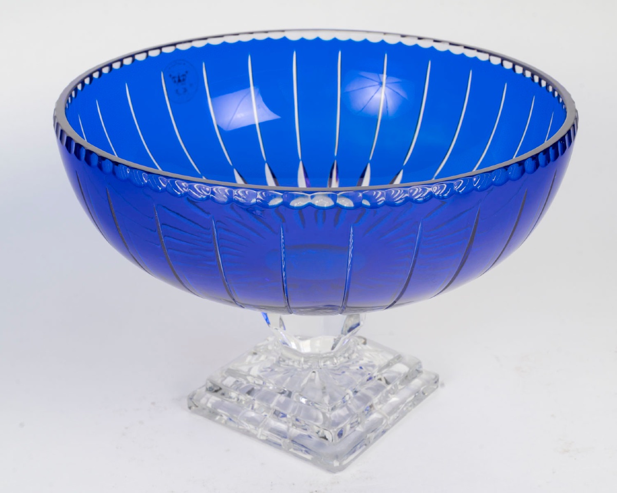 Coupe sur pied en cristal bleu taillé – Début du XXe siècle-photo-4