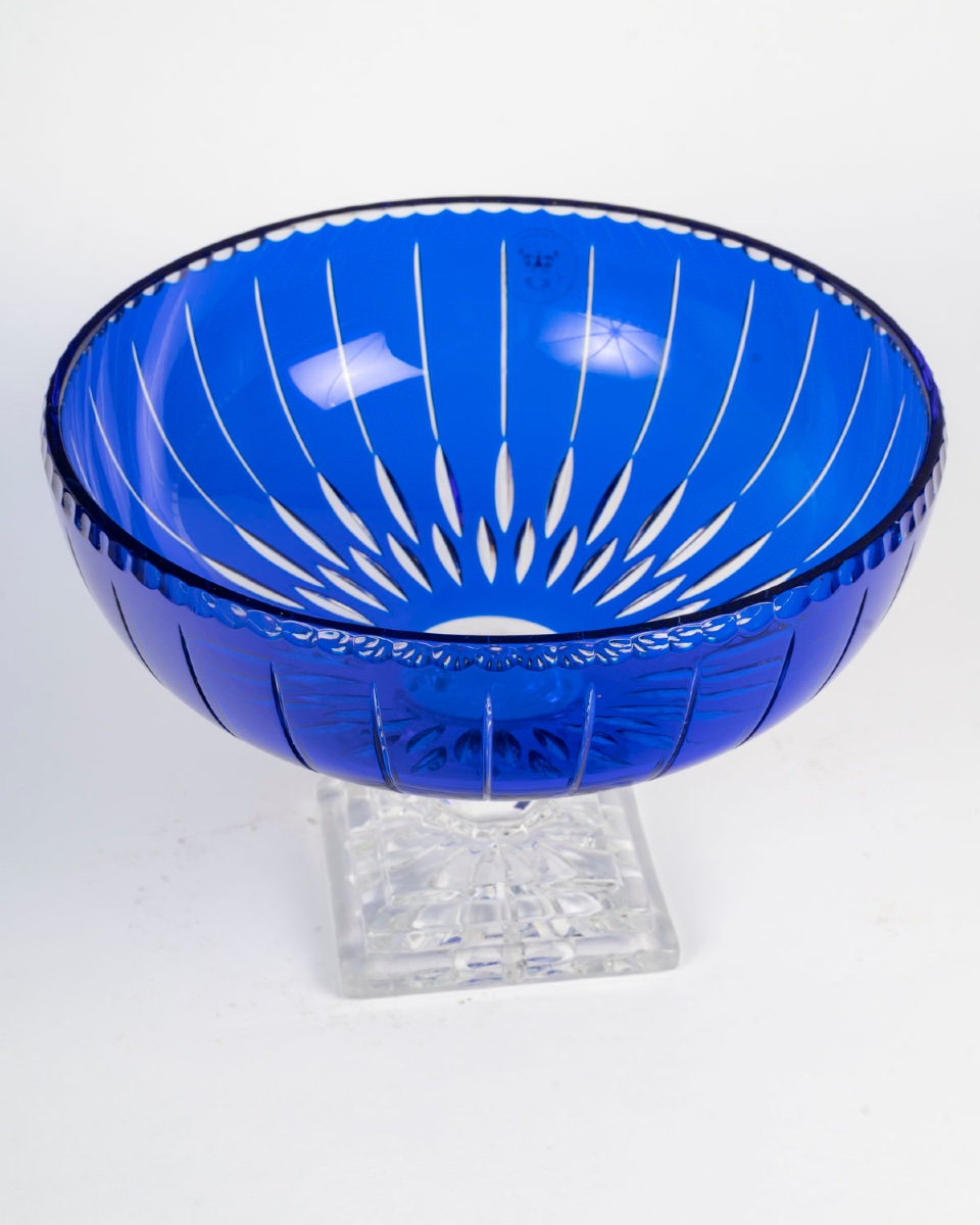 Coupe sur pied en cristal bleu taillé – Début du XXe siècle-photo-2