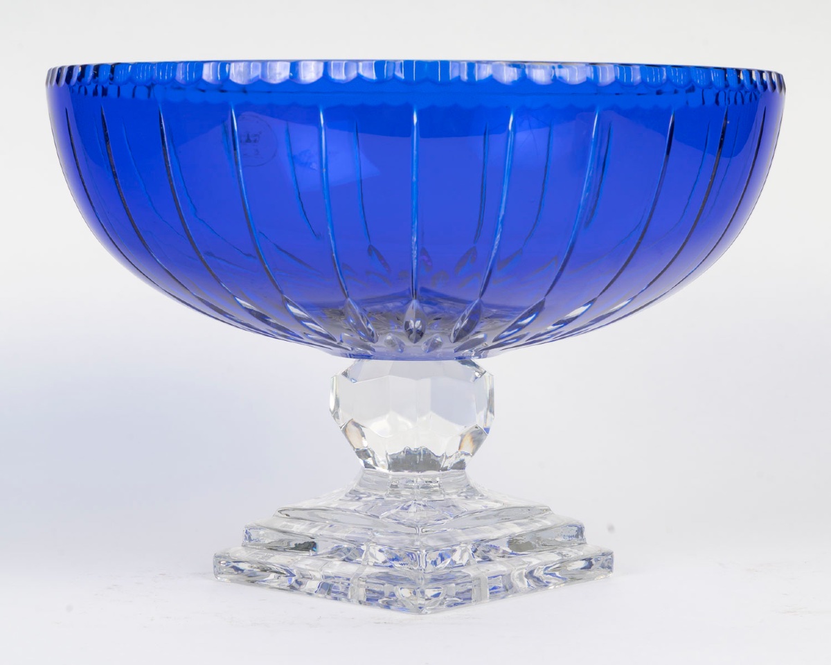 Coupe sur pied en cristal bleu taillé – Début du XXe siècle-photo-3