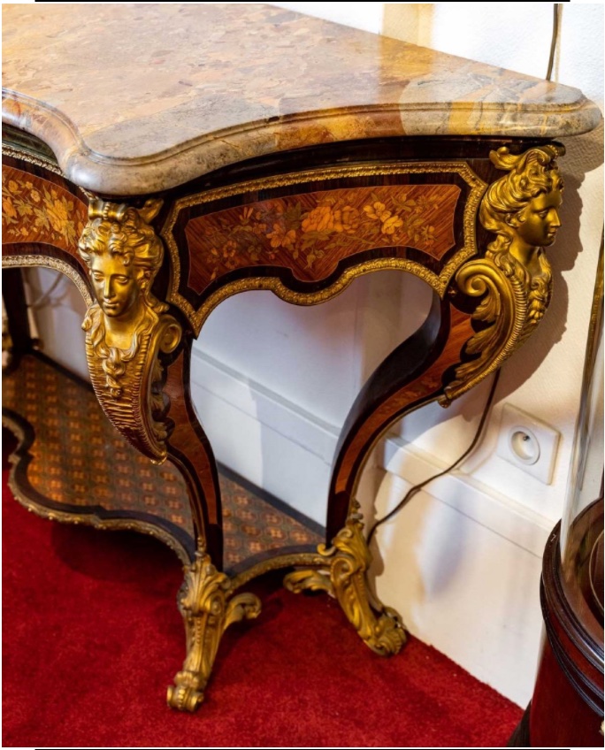 Regency-style Console Table With Floral Marquetry And Gilded Bronze, From The Napoleon III-photo-2
