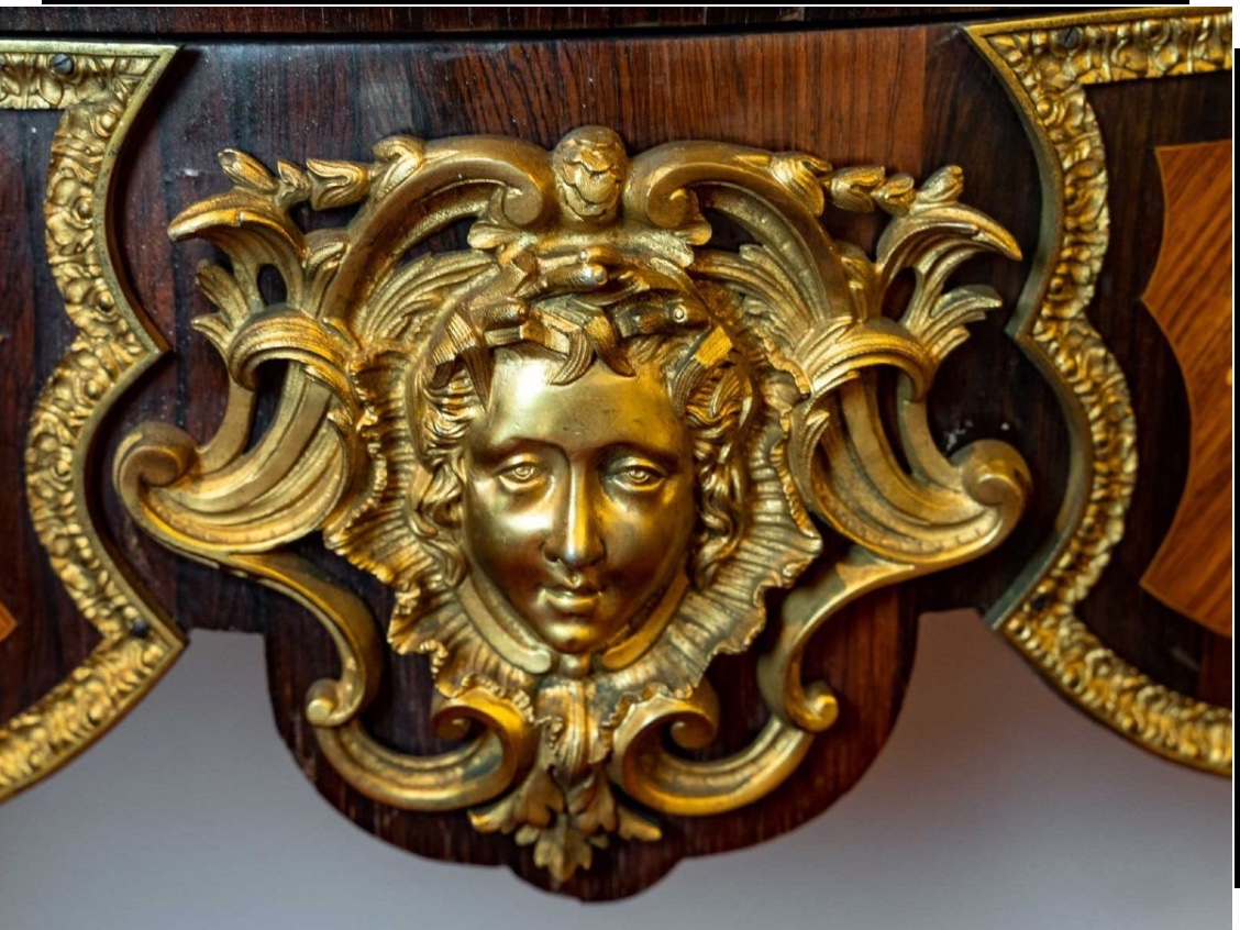 Regency-style Console Table With Floral Marquetry And Gilded Bronze, From The Napoleon III-photo-4