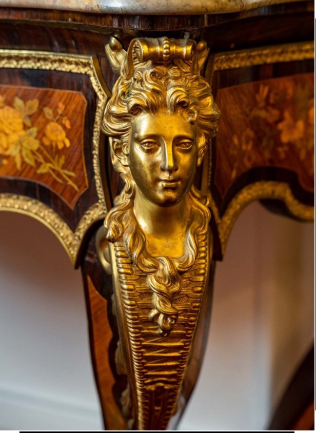 Regency-style Console Table With Floral Marquetry And Gilded Bronze, From The Napoleon III-photo-1