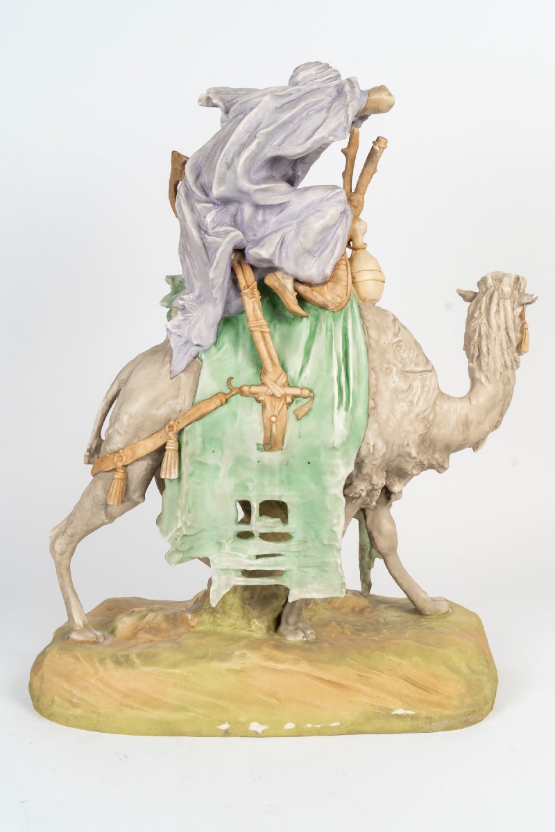 Amphora — The Camel Driver, An Orientalist Sculpture In Polychrome Porcelain, Circa 1900-photo-1