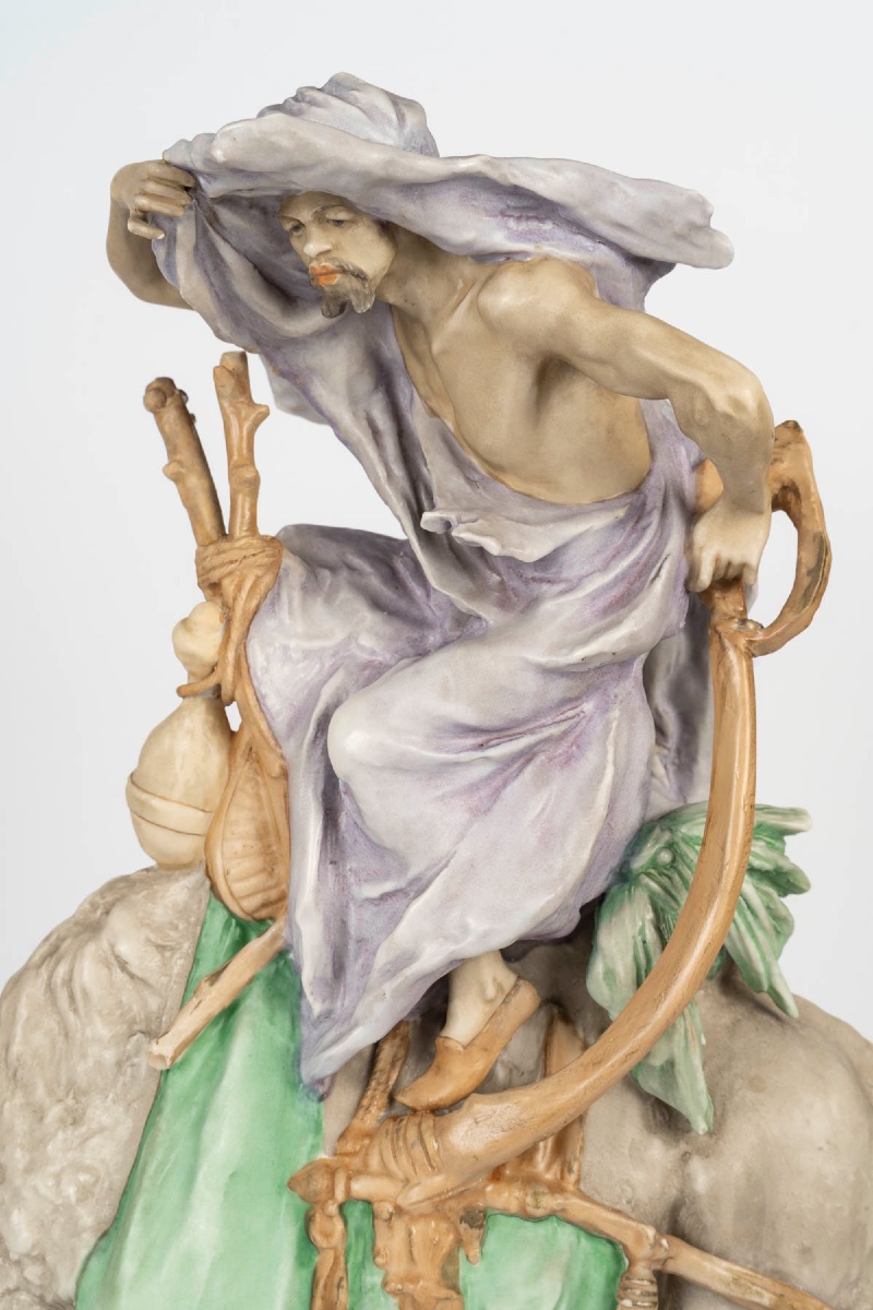 Amphora — The Camel Driver, An Orientalist Sculpture In Polychrome Porcelain, Circa 1900-photo-2