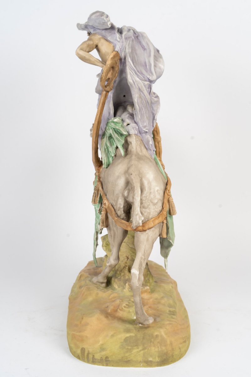 Amphora — The Camel Driver, An Orientalist Sculpture In Polychrome Porcelain, Circa 1900-photo-4