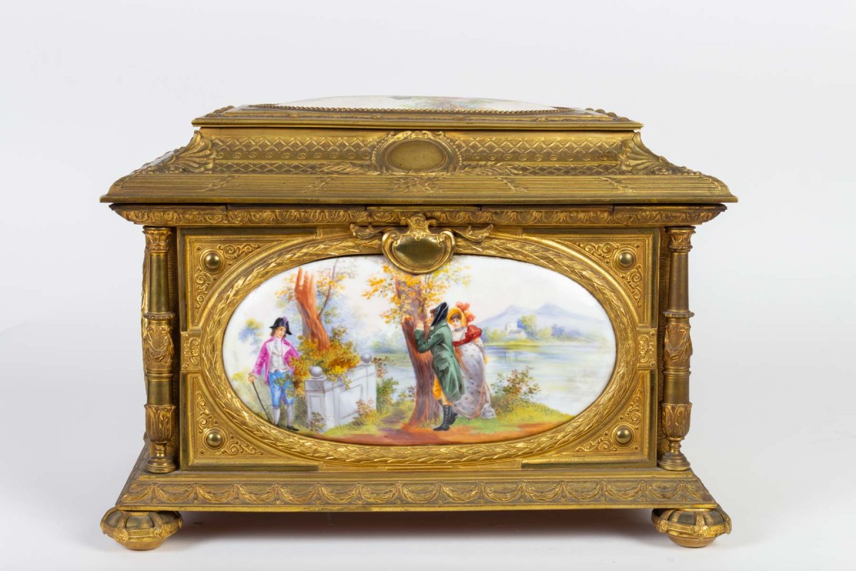 Box Forming Jewelry Box In Gilt Bronze Decorated With Porcelain Plates Napoleon III-photo-3