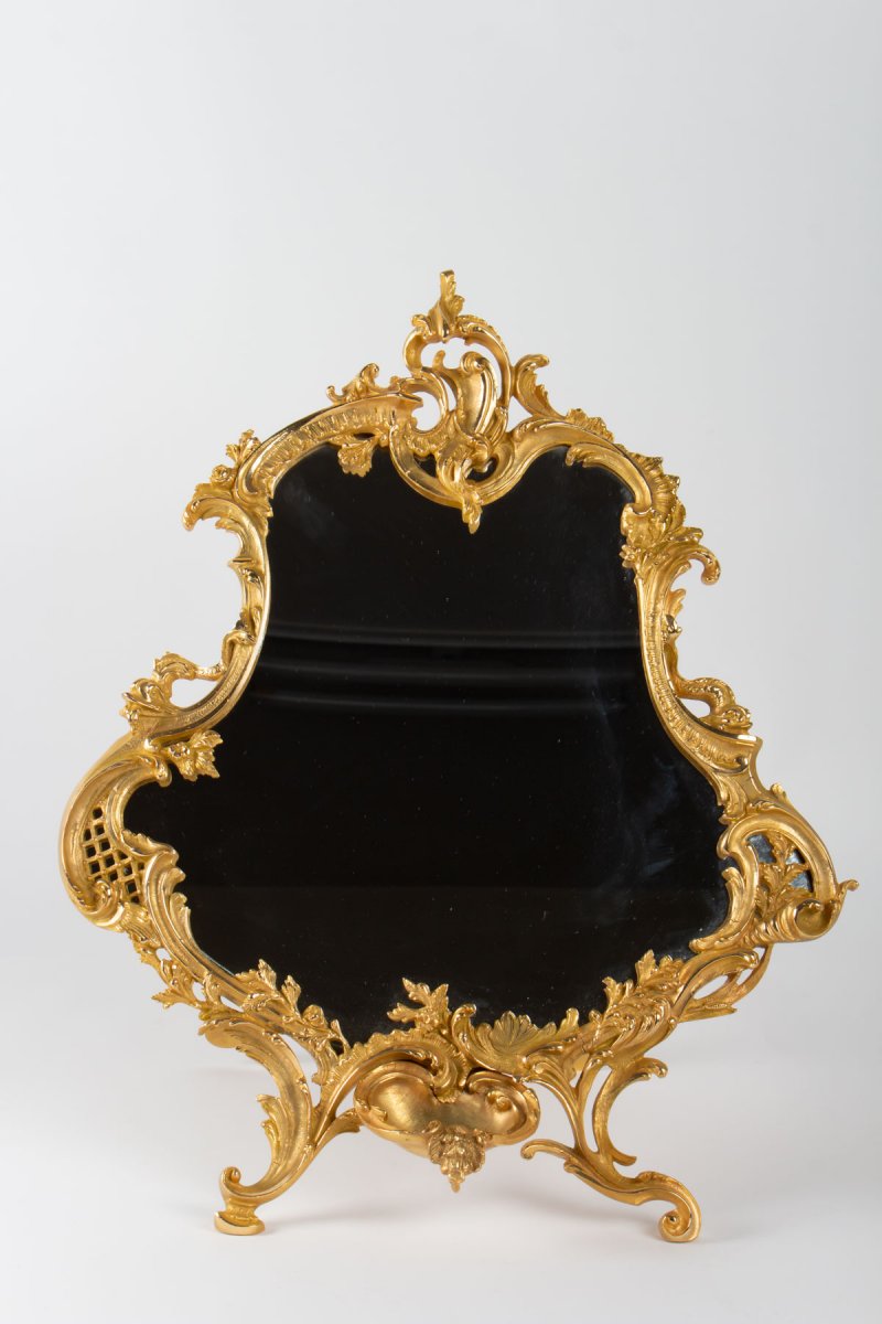 Miroir De Table En Bronze Doré Style Louis XV, époque XIX ème