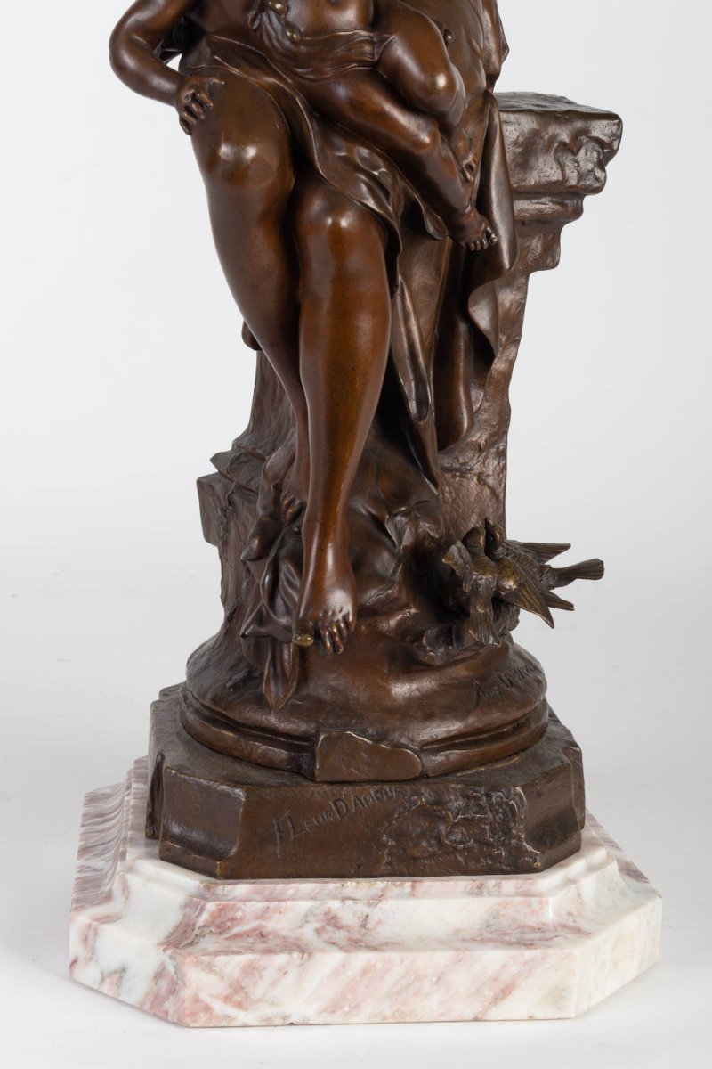 Auguste Dewever, Bronze Representing A Woman And A Cupid, Napoleon III Period-photo-2
