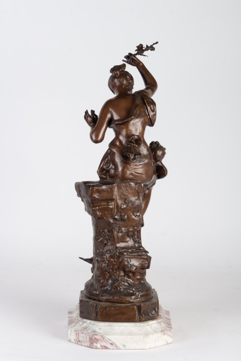 Auguste Dewever, Bronze Representing A Woman And A Cupid, Napoleon III Period-photo-1