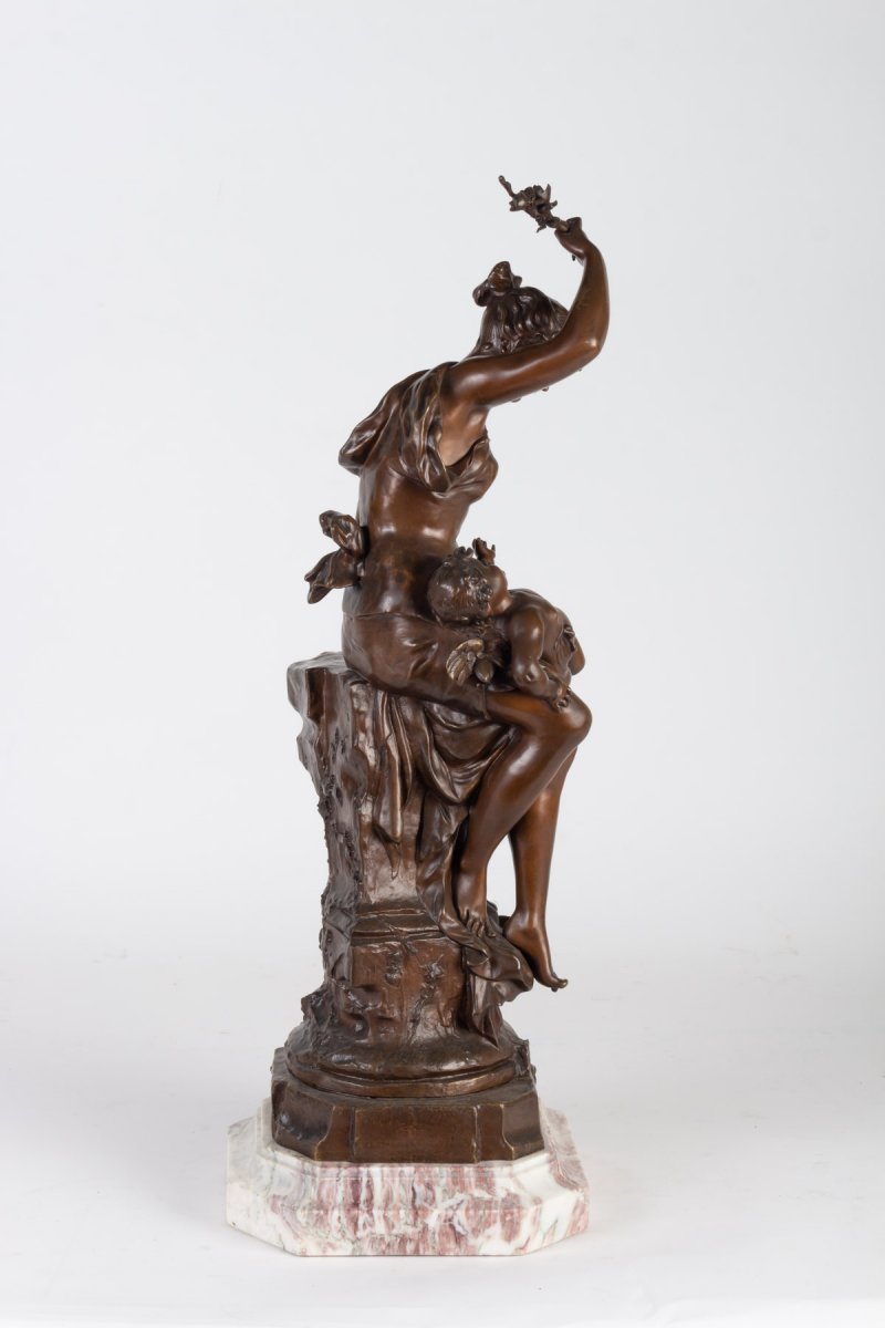 Auguste Dewever, Bronze Representing A Woman And A Cupid, Napoleon III Period-photo-3