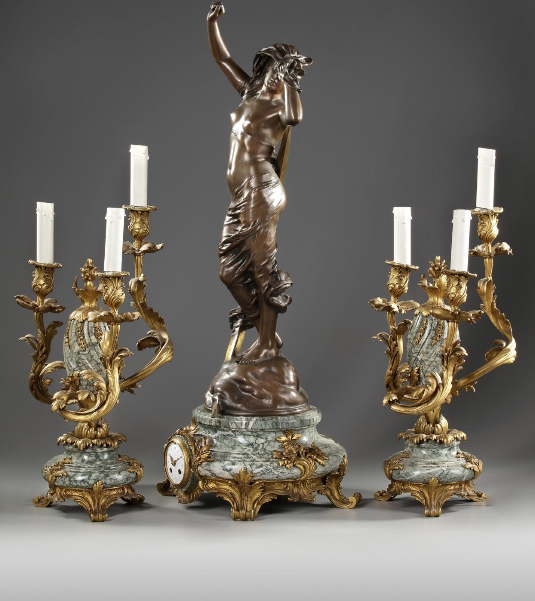 Garniture De Cheminée Et Ses Deux Candélabres En Bronze, époque Napoleon III-photo-4