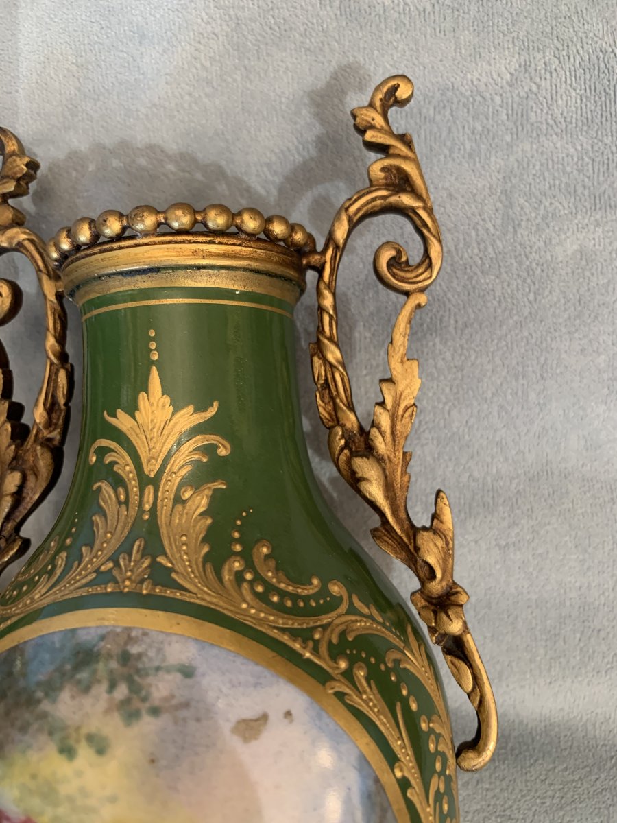 Pair Of Sèvres Porcelain Vases With Gallant Scenes Decor, Napoleon III Period-photo-2