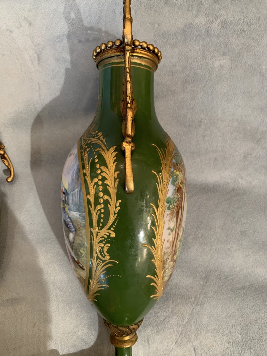 Paire De Vases En Porcelaine De Sèvres à Décor De Scènes Galantes, époque Napoléon III-photo-6