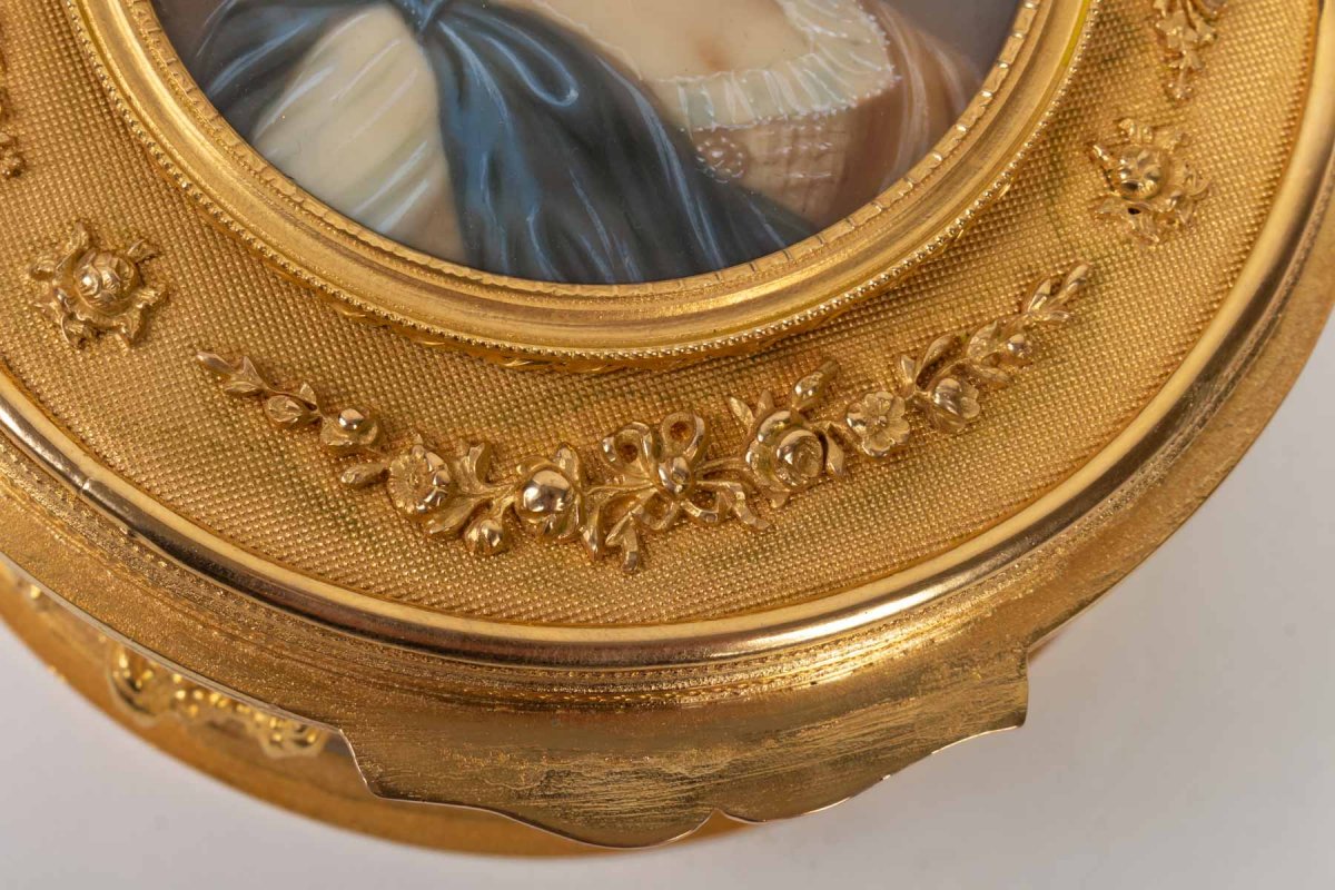 Crystal And Bronze Box, Ivory Painting, Louis XVI Style, Napoleon III Period-photo-2