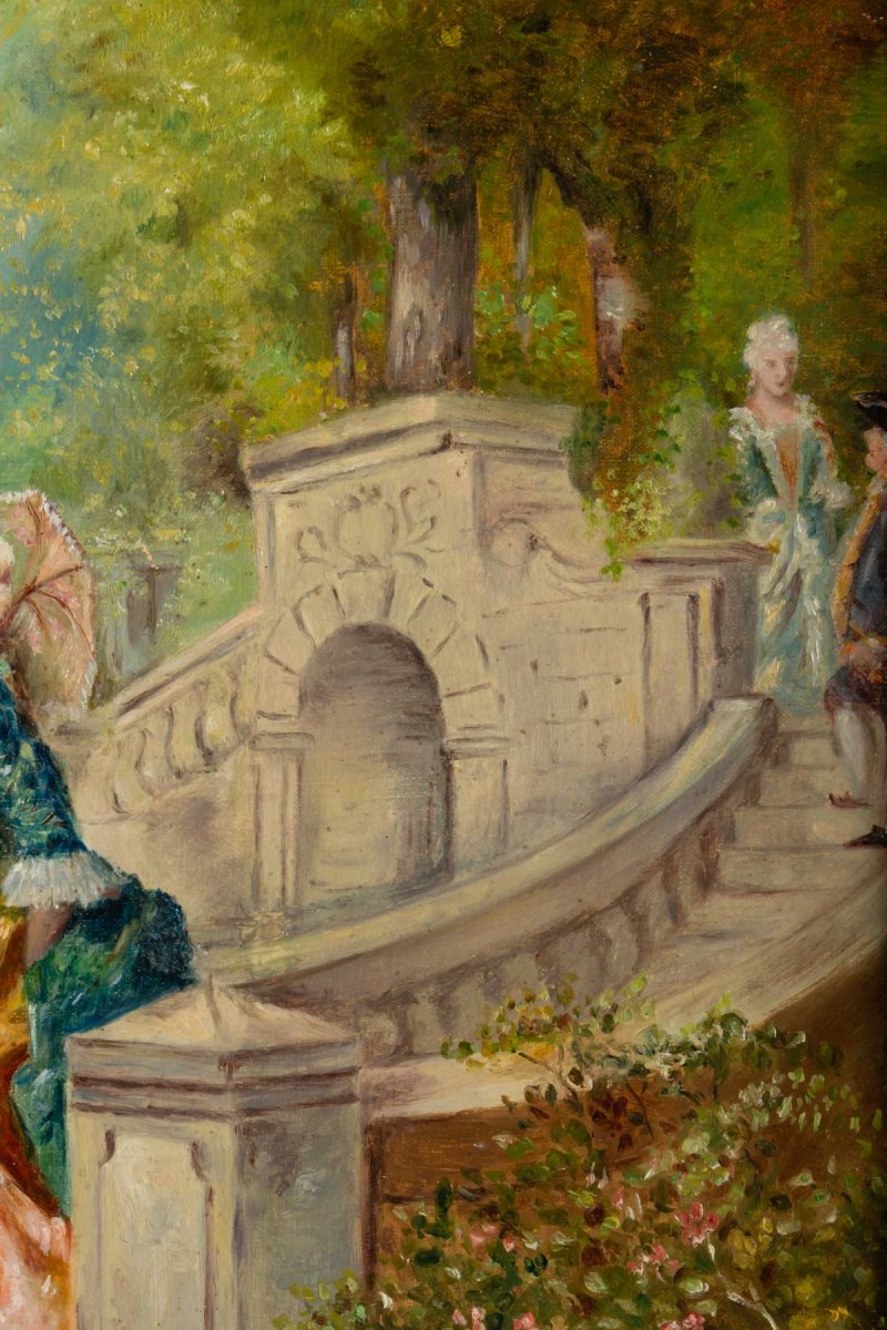 Beau tableau huile Sur Toile Scène Romantique XIXème Siècle -photo-1