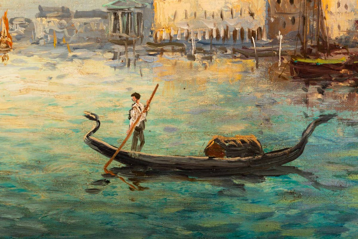 Vue De Venise, Tableau Huile Sur Toile, Signée De Robert Mogisse, XX ème-photo-3